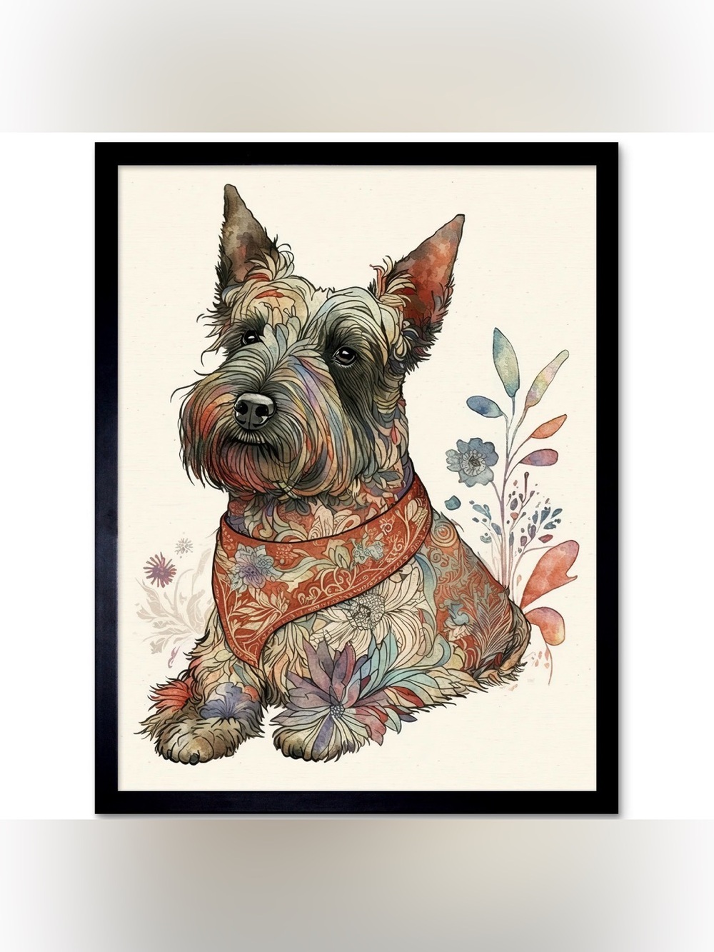 Scottish Terrier Dog Flower Pattern Modern Framed Wall Art Picture Print 8x10